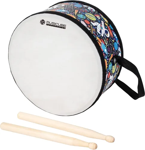 MUSICUBE Juego de batería para niños, juguetes de batería de madera de 8 pulgadas con una correa ajustable y 2 baquetas, juguetes musicales