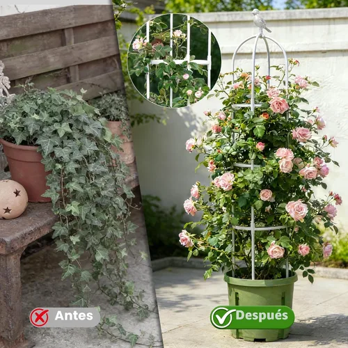 Miniatura 4 de Enrejado de obelisco de jardín de 6 pies para plantas trepadoras, tubo de metal inoxidable con revestimiento de plástico resistente, soporte