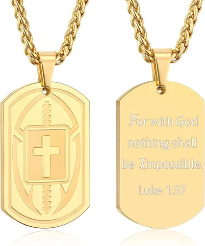 Miniatura 18 de Collar de cruz de versículo bíblico de fútbol para hombres, regalo religioso de acero inoxidable, joyería deportiva de fútbol, regalos de Pascua