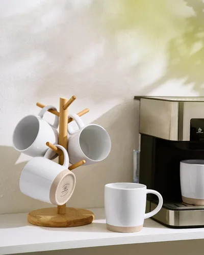 Miniatura 54 de famiware Mercury - Tazas de café de 13 onzas, juego de 4 tazas de café con asa, tazas para café con leche, té caliente, capuchino, moca, cacao, negro