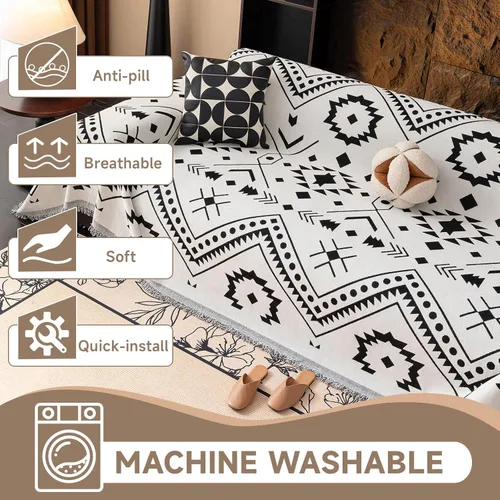 Miniatura 32 de VClife Fundas de sofá bohemio de felpilla para sofá seccional, fundas de sofá suaves y antideslizantes para sofá de 2 cojines, protector de muebles
