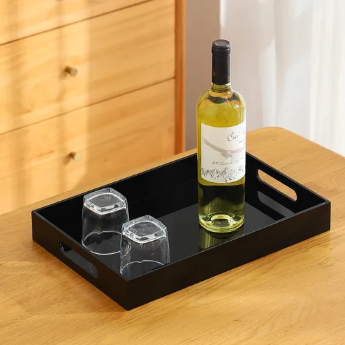 Miniatura 6 de Bandeja acrílica negra de gran tamaño con asas, 10 x 15 pulgadas, a prueba de derrames, bandejas decorativas para encimera para otomana, mesita
