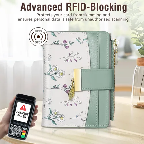 Miniatura 4 de Avando Carteras para mujer - Bloqueo RFID, de piel sintética suave, plegable, con cremallera, bolsillo con cremallera, cartera pequeña con flores