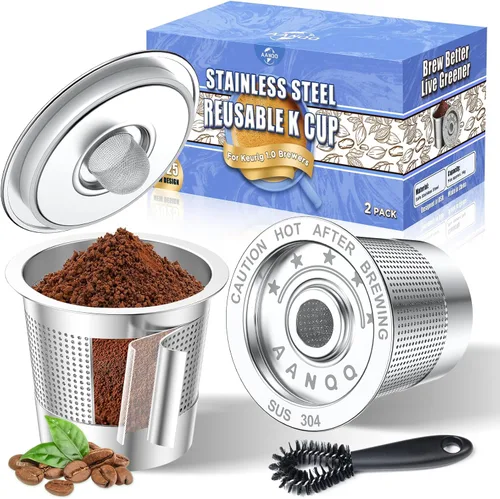 Miniatura 8 de AANQQ Cápsulas reutilizables K Cup para Keurig: paquete de 4 cápsulas mejoradas de malla de acero inoxidable de doble capa - Filtro recargable