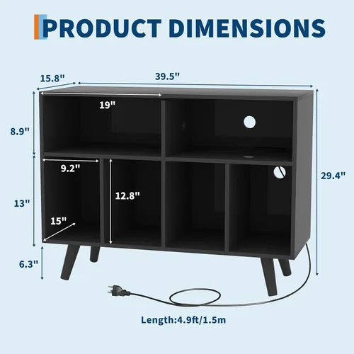 Miniatura 2 de IDEALHOUSE Soporte para tocadiscos con almacenamiento de vinilo, 39.5 pulgadas, soporte grande para tocadiscos de vinilo de madera, soporte
