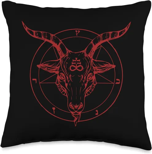 Dark And Mysterious Occult gifts Apparel Almohada con diseño de brujería satánica de cabeza de cabra de pentagrama, 16 x 16 pulgadas, multicolor