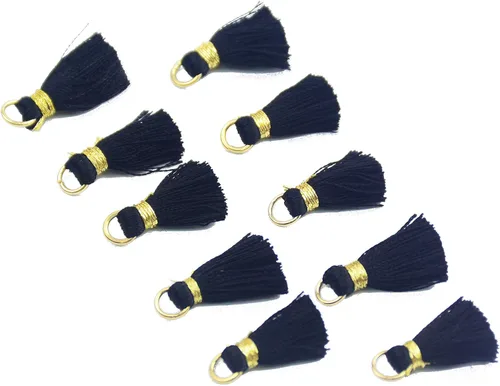 50 piezas de 0.8 pulgadas (0.8 in) mini borla suave hecha a mano de hilo sedoso con anillo de salto dorado dorado para mujer, aretes para hacer
