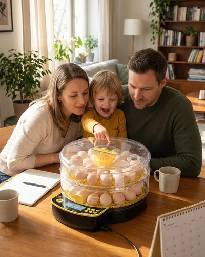 Miniatura 7 de JUJOJB Incubadora de 48 huevos para incubar huevos, doble capa con girador automático de huevos, control de temperatura y humedad, vela de huevos