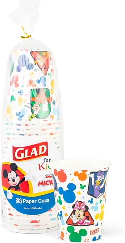 Glad para Niños Vasos de Papel Desechables de Mickey y sus Amigos de Disney - Extra Resistentes, A Prueba de Remojo, Vasos de Papel Aptos para Niños