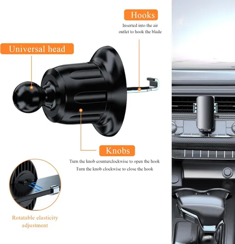 Miniatura 3 de KVAEY Soporte de teléfono para automóvil, duradero y antideslizante con gancho de metal, ajuste de elasticidad de rotación de 360°, soporte Negro