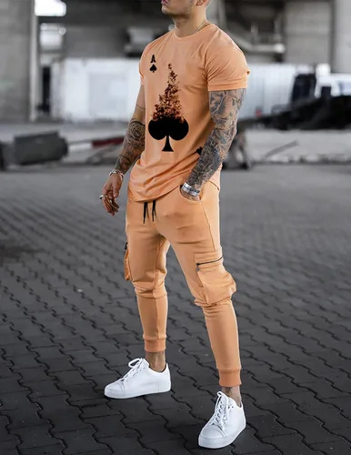 Miniatura 2 de Chándal de 2 piezas para hombre de manga corta para correr hacer ejercicio y hacer
