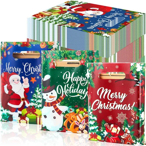 Miniatura 8 de Cholemy 120 Piezas Bolsas de Mercancía de Navidad a Granel Bolsas de Plástico de Navidad 8'' x 10'' Bolsa de Regalo de Favor de Xmas Bolsa de Favor