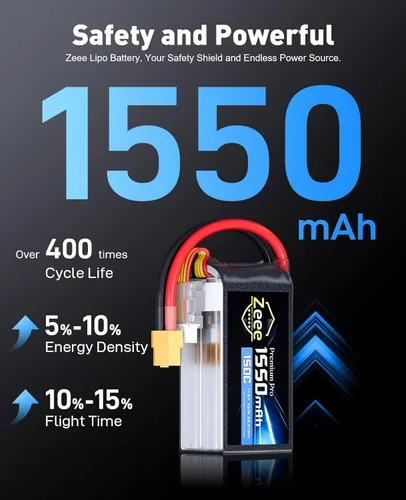 Miniatura 4 de Zeee Premium Pro 1550mAh 4S Lipo Batería 14.8V 150C Ultra Low IR Soft Pack Batería RC con enchufe XT60 para FPV Drone Quadcopter Racing Helicóptero