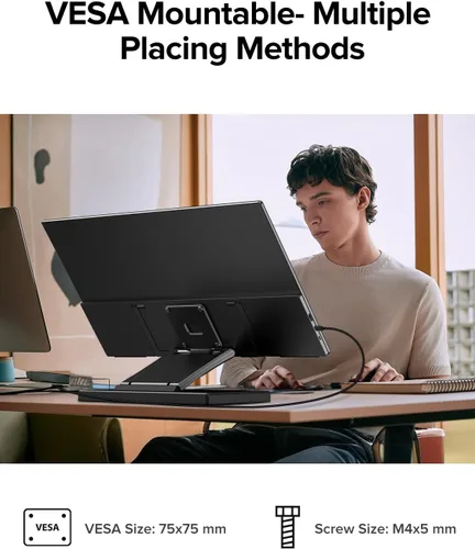 Miniatura 6 de QLED - Monitor portátil dual de 23.8" 100Hz FHD 1080P apilable – Pantallas verticales duales de 125% sRGB para codificación/juegos/trading, extensor