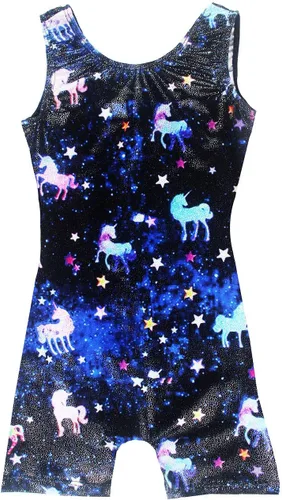 TENVDA - Leotardos de gimnasia, danza y ciclismo para niñas, con pantalones cortos y diseño de unicornio brillante (varios colores)