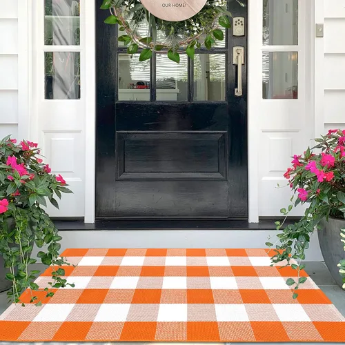 Miniatura 10 de IOHOUZE - Tapete a cuadros estilo búfalo de 5 x 8 pies para interiores y exteriores, lavable, para sala, tapete de bienvenida primavera-verano