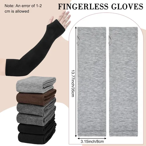 Miniatura 2 de Amandir Guantes largos sin dedos para mujer, calentadores de brazos, guantes elásticos de punto para el pulgar