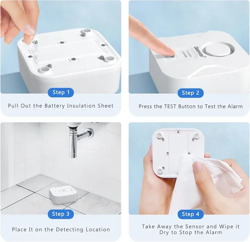 Miniatura 7 de Geevon Paquete de 2 Detectores de Fugas de Agua para el Hogar, Alarma de Sensor de Agua de 100dB, Dispositivos de Detección de Fugas e Inundaciones