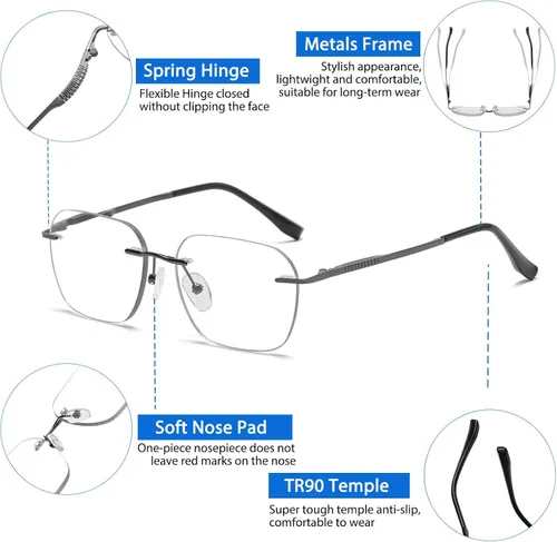 Miniatura 4 de K.LAVER Gafas de lectura sin montura progresivas multifocales fotocromáticas para hombres y mujeres, anti transición de luz azul, lectores