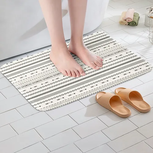 Miniatura 2 de Erosebridal Tapete de baño bohemio azteca de 16 x 24 pulgadas, color blanco y negro con estampado de flechas geométricas, alfombras de baño bohemias