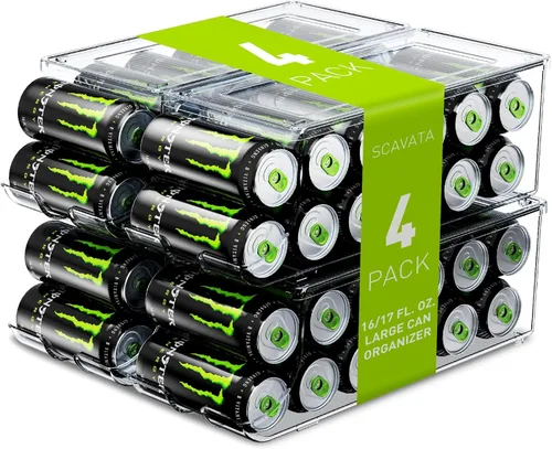 Miniatura 9 de SCAVATA Paquete de 2 organizadores de latas altas y delgadas para refrigerador, latas de refrescos grandes apilables de 16 onzas y 17 onzas