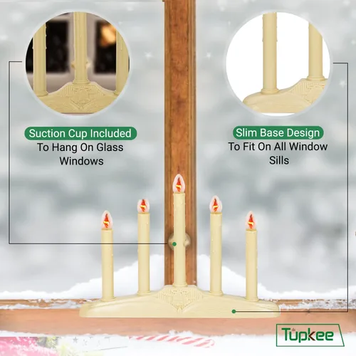 Miniatura 4 de Candelabro de Velas de Navidad para Ventana – con Bombillas Parpadeantes – 5 Luces para Interiores - Velas Eléctricas sin Llama para Ventana