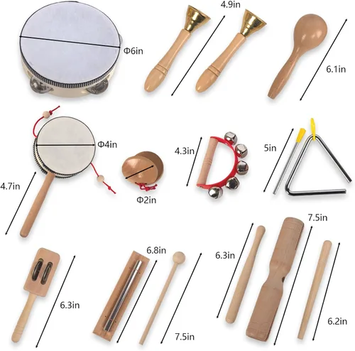 Miniatura 6 de Juego de instrumentos musicales de madera para niños pequeños de 1 a 3 años, instrumentos de percusión de madera natural, juego de regalo