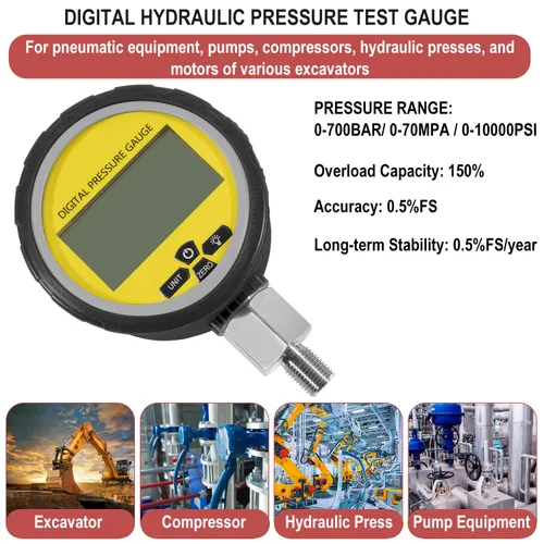 Miniatura 2 de Medidor de presión hidráulica digital 10000 PSI/700BAR con conector NPT de 1/4 pulgadas, probador de presión hidráulica con cubierta protectora
