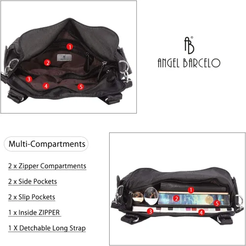 Miniatura 215 de Angel Barcelo - Bolsa de hombro amplia para mujer, diseño Hobo, cuero lavado
