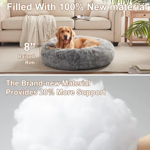 Miniatura 3 de Cama redonda con forma de dona de 36 pulgadas para perros grandes, cama redonda calmante y esponjosa para mascotas con funda extraíble y lavable, se