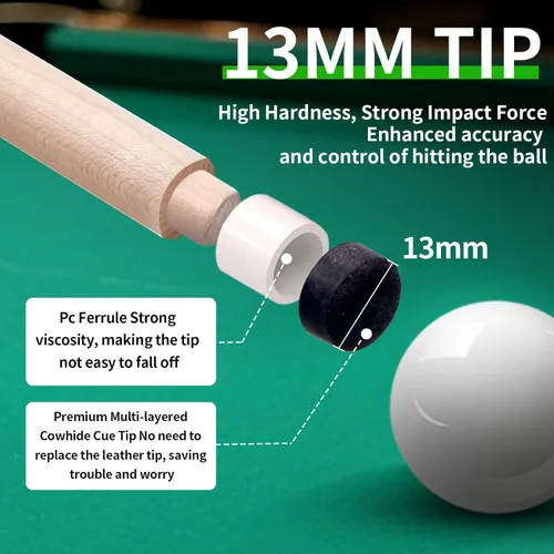 Miniatura 5 de Kmise Pool Cue Stick Set,4 Colors Canadian Maple Cue,Pool Sticks for Adults,Tacos de Billar 18 19 20 21oz for Beginner Verde (1 pieza)