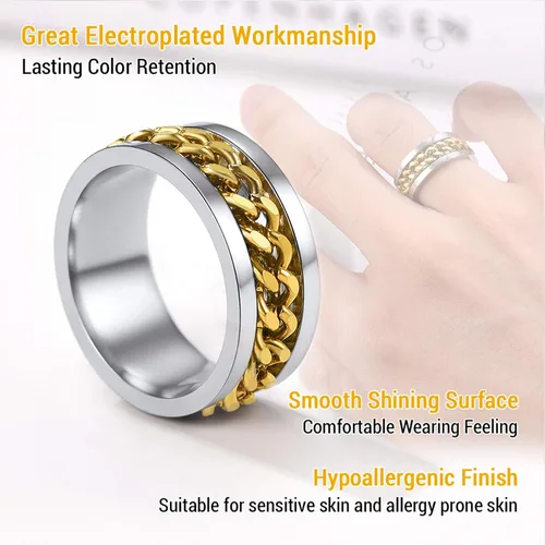Miniatura 2 de PROSTEEL Anillo giratorio para hombre, anillos para la ansiedad, anillo de acero inoxidable de 0.11 pulgadas de grosor, cadena de eslabones cubanos