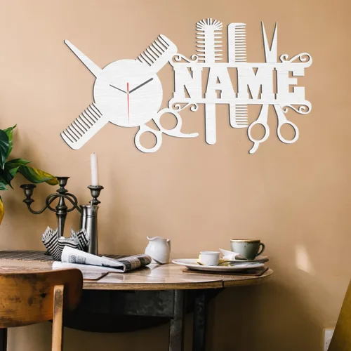 Miniatura 4 de Reloj de pared de madera con nombre único personalizado personalizado para salón de belleza, decoración de estudio de peluquería para peluquería