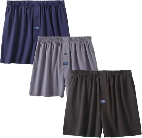 BAMBOO COOL Calzoncillos tipo bóxer cortos de punto suaves y transpirables para hombre, ropa interior que absorbe la humedad con bragueta de botón