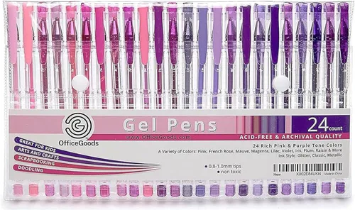Miniatura 10 de Bolígrafos de gel azules OfficeGoods con recambios – Arte de colorear para adultos – Puntas medias de 0.8-1.0mm – Juego de bolígrafos de gel