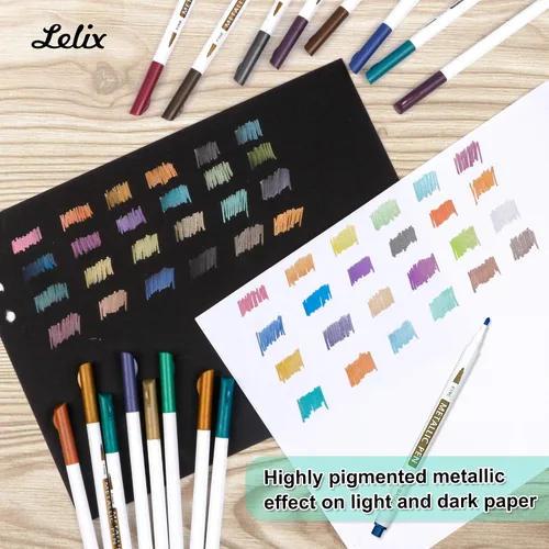 Miniatura 3 de Lelix - Rotuladores metálicos de 20 colores, punta fina para álbum de fotos de bricolaje, papel negro, fabricación de tarjetas, pintura de arte