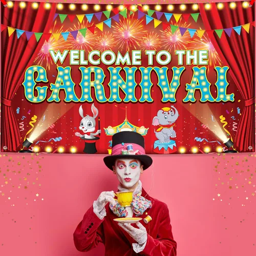 Miniatura 8 de KatchOn, Cartel de bienvenida al carnaval – Xtragrande 72 x 44 pulgadas Decoraciones de carnaval, telón de fondo de circo Decoraciones de fiesta