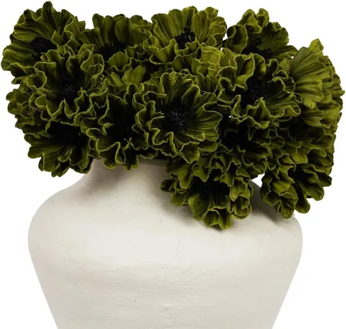 Melorca&Guilla Flores Artificiales, 24 Piezas de 13.5 pulgadas Flores Falsas de Amapola Verde, Flores Sintéticas de Tacto Real, Flores de Seda