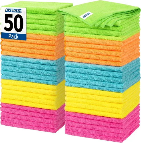 Miniatura 11 de FIXSMITH Paño de limpieza de microfibra, paquete de 12, toallas multifuncionales, tamaño: 12 x 16 pulgadas, trapos altamente absorbentes, sin 3