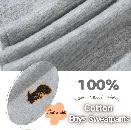 Miniatura 5 de Boy's 2-Pack Pants, Toddler Cotton Pull on Jogger, Kids Dinosaur Drawstring Elastic Sweatpants
