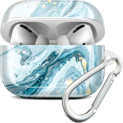 Compatible con AirPods Pro 2019 / Airpods Pro de 2ª generación, diseño de mármol dorado brillante con purpurina, lindo protector completo de Azul