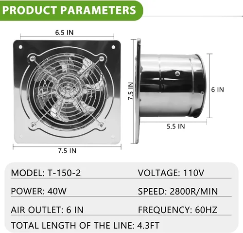 Miniatura 2 de Ventilador de escape de 6 pulgadas con controlador de velocidad, ventilador de escape de cocina de 235 CFM con amortiguador, ventilador de Plata