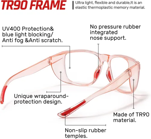 Miniatura 6 de Gafas de seguridad antivaho con protección ocular, gafas de bloqueo de luz azul para mujeres y hombres Rosa