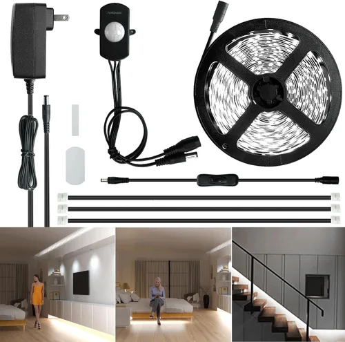 Miniatura 10 de Sensky Kit de tira de luz LED activada por movimiento de 19.7 pies/6m Tira de luz LED flexible con sensor de movimiento para dormitorio, caja fuerte