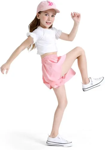 Miniatura 6 de Monbessi Girls Butterfly Flowy Shorts Kids Athletic Running Shorts with Spandex Liner 2 in 1 Shorts for 4-12 Years