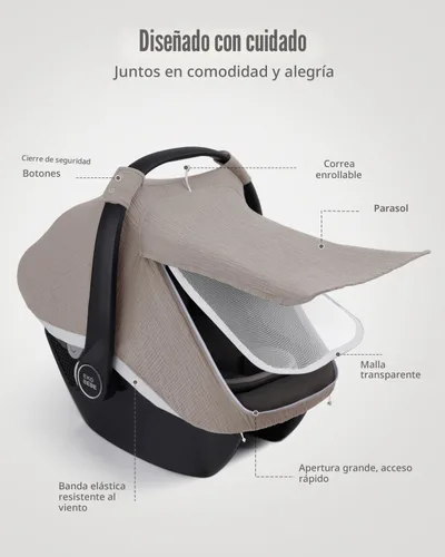 Miniatura 4 de Blissful Diary Cubierta de asiento de coche para bebé, ventana de malla extra grande, muselina de algodón transpirable, toldo infantil a prueba