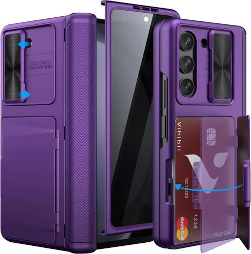 Miniatura 10 de Vihibii Funda para Samsung Galaxy Z Fold 5 con soporte para S Pen, tarjetero y cubierta de lente deslizante, protector de pantalla y protección