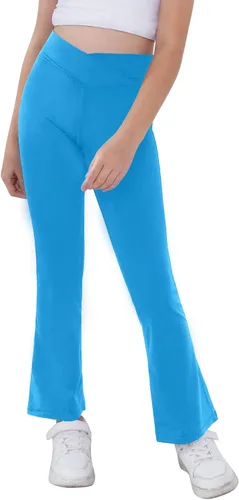 Miniatura 39 de Pantalones de yoga para niñas, cintura cruzada, pierna ancha, pantalones acampanados de entrenamiento de cintura alta