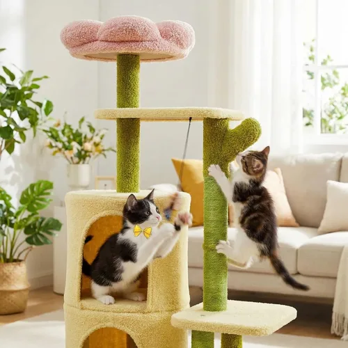 Miniatura 7 de Erinnyees Árbol de flores para gatos, torre para gatos de 38.2 pulgadas, torre de árbol de gatito de varios niveles para interiores, casa de gatitos