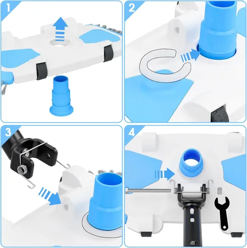 Miniatura 9 de Cabezal de aspiradora de piscina con mango de control direccional, resorte de mantenimiento estable, ruedas y cepillo lateral e inferior, cabezal